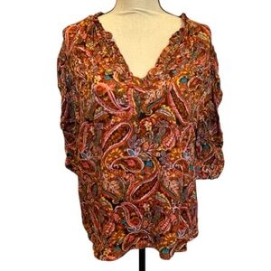 Democracy Multicolor Paisley Blouse Top V-Neck 3/4 Sleeve NWT Large